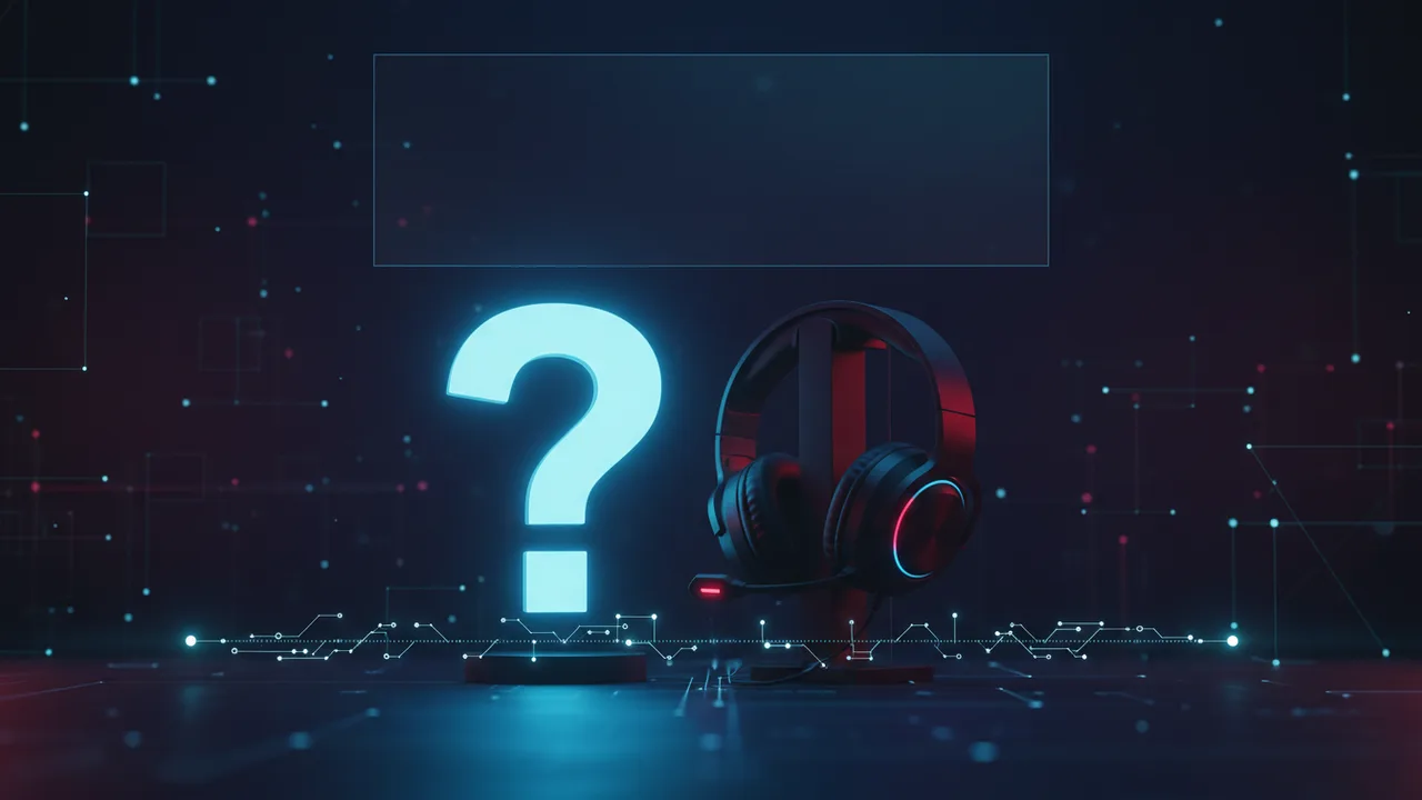 Abstract question mark light beside a headset and timeline