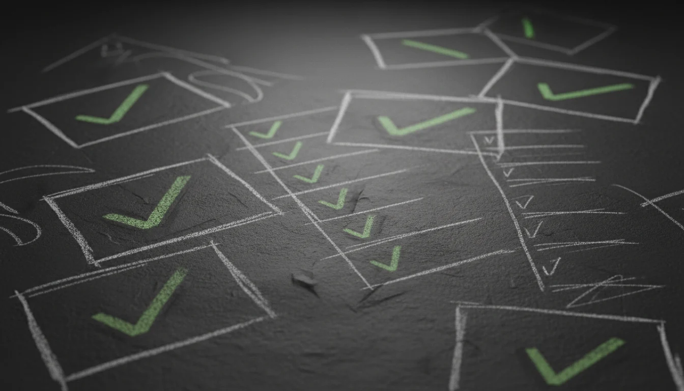 Abstract storyboard frames and checklist marks for a shot list