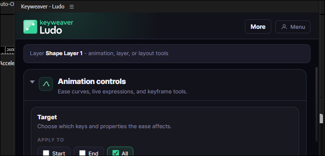 Ludo Animation controls panel in After Effects